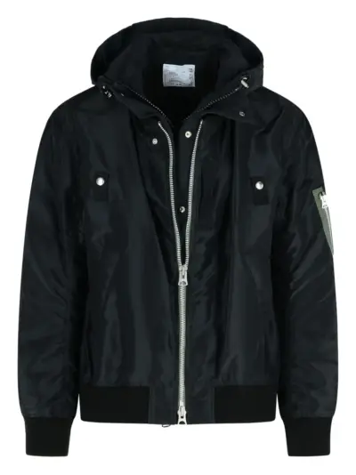 sacai zip-front hooded jacket - Black
