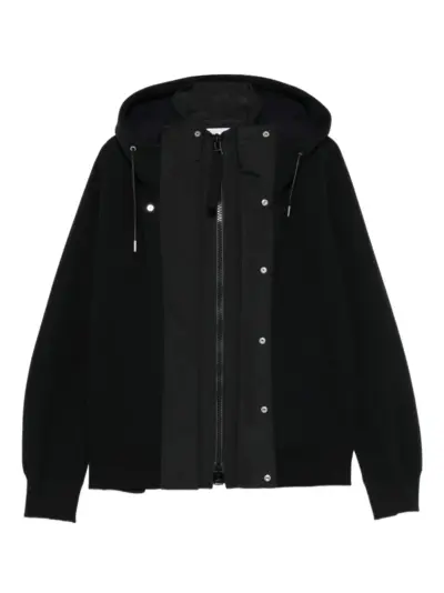 sacai zip-front hooded jacket - Black