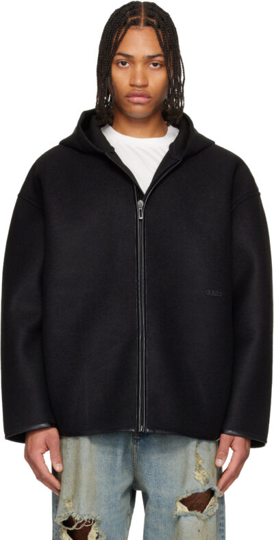 032c Black Neoprene Zip Up Hooded Jacket