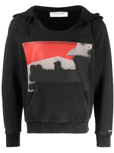 1017 ALYX 9SM illustration-print distressed hoodie - Black