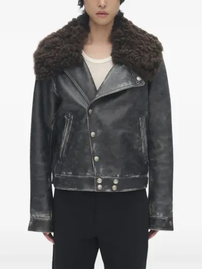 Ann Demeulemeester Binus fur-collar button leather jacket - Black