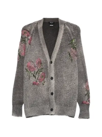 Avant Toi floral-details buttoned cardigan - Grey