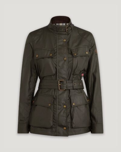 Belstaff Trialmaster Jacket Women's Waxed Cotton Faded Olive Size UK 8