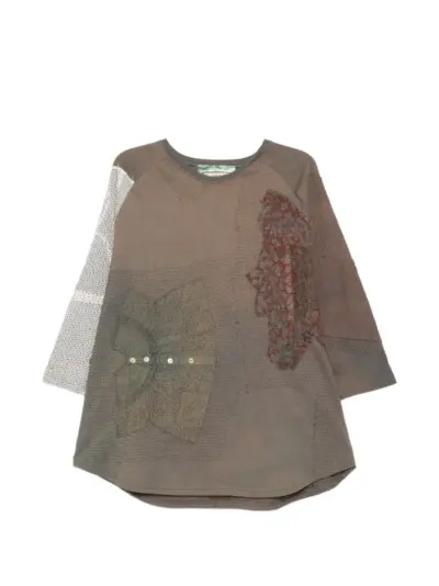 By Walid patchwork button T-shirt - Green