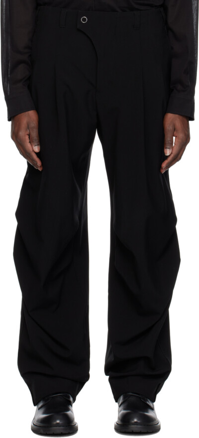 DEVOA Black Wool Baggy Trousers