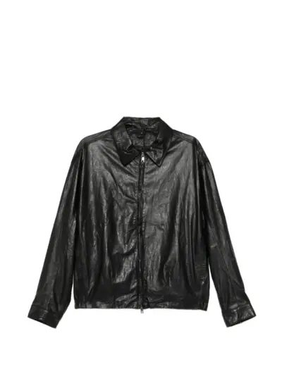 Giorgio Brato leather collared jacket - Black