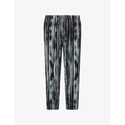 Issey Miyake Mens Homme Plisse Issey Miyake Brushstroke Stripe Straight-Leg Pleats Knitted Trousers