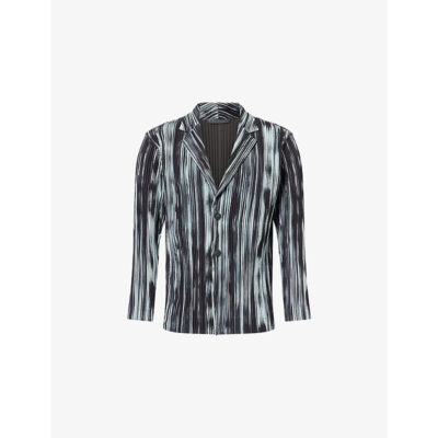 Issey Miyake Mens Homme Plisse Issey Miyake Brushstroke Striped Pleated Knitted Jacket