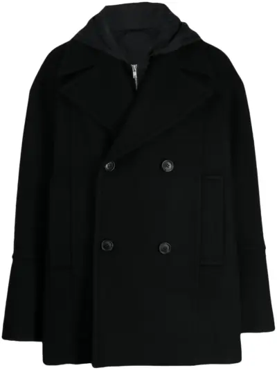 Juun.J hooded double-breasted peacoat - Black