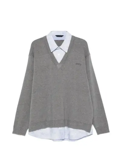 Juun.J shirt-detail sweater - Grey