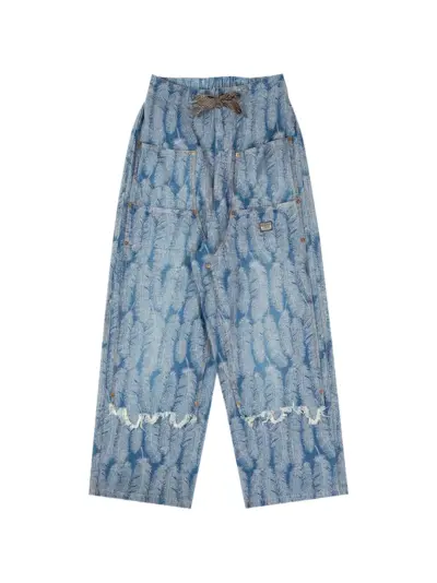 KAPITAL Magpie feather-graphic baggy jeans - Blue