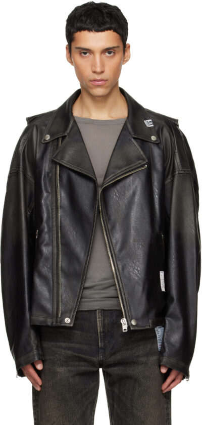 Maison MIHARA YASUHIRO Black Vest Combined Coating Faux-Leather Jacket