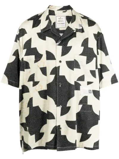 Maison MIHARA YASUHIRO patchwork-pattern cuban-collar shirt - Black
