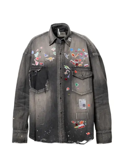 Maison MIHARA YASUHIRO sticker-print denim shirt - Black