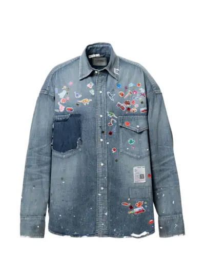 Maison MIHARA YASUHIRO sticker-print denim shirt - Blue