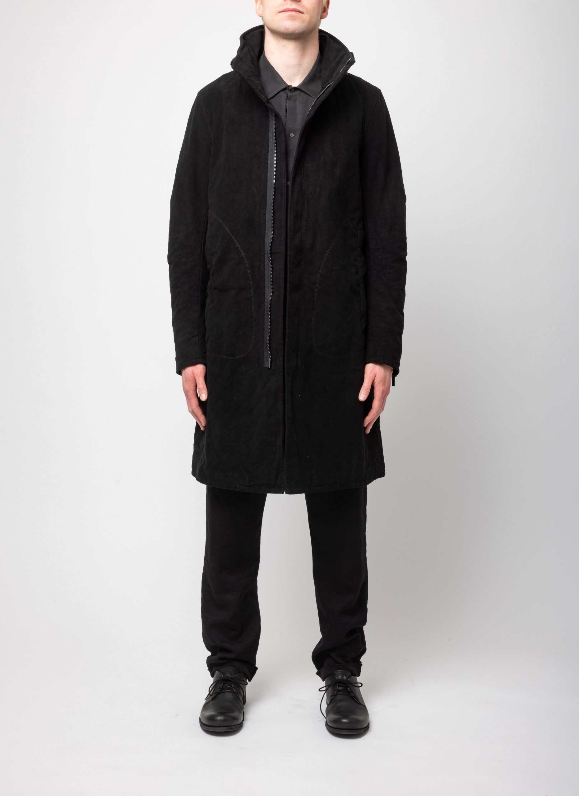 Poème Bohémien ロングジップパーカー46 POEME BOHEMIEN Long Zipped Parka, cotton, black