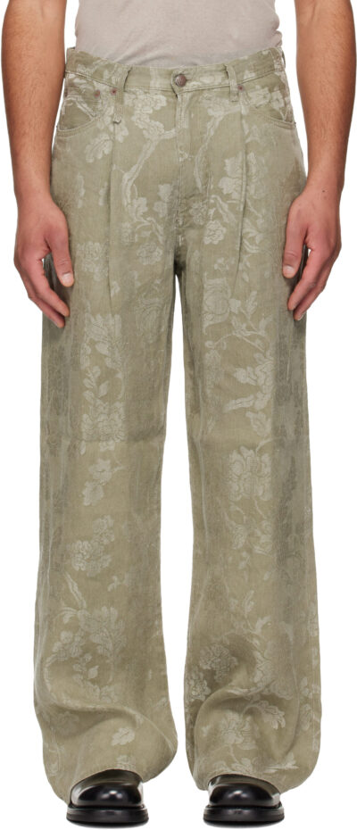 R13 Khaki Damon Pleated Trousers