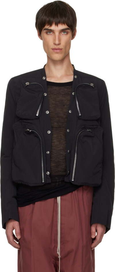 Rick Owens Black Cargo Bomber Jacket