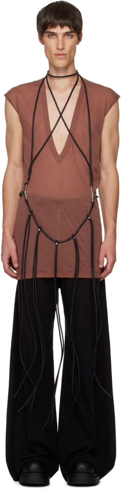 Rick Owens Black Concordians Cord Fringed Tank Top
