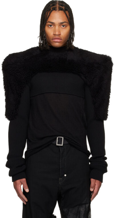 Rick Owens Black Concordians Tight Pullover Shearling Jacket