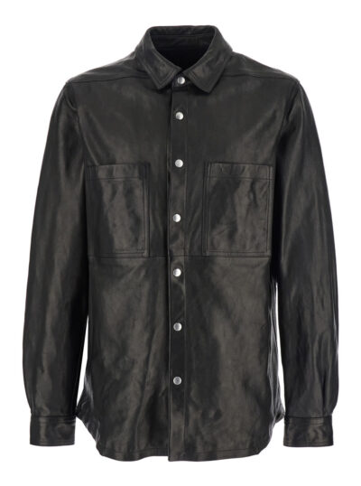 Rick Owens Black Jacket With Classic Collar In Leather Man