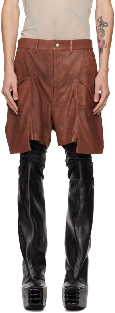 Rick Owens Brown Porterville Stefan Cargo Leather Shorts
