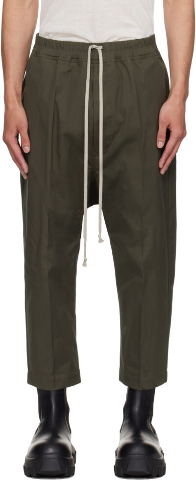 Rick Owens Khaki Concordians Drawstring Cropped Trousers