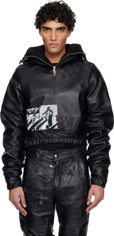 Swampgod Black Quarter Zip Palombaro Hoodie Leather Jacket