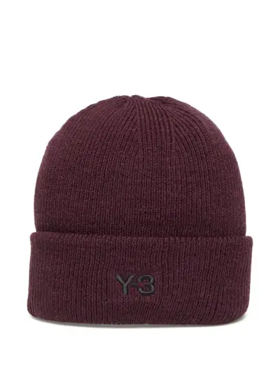 Y-3 embroidered-logo beanie hat - Purple