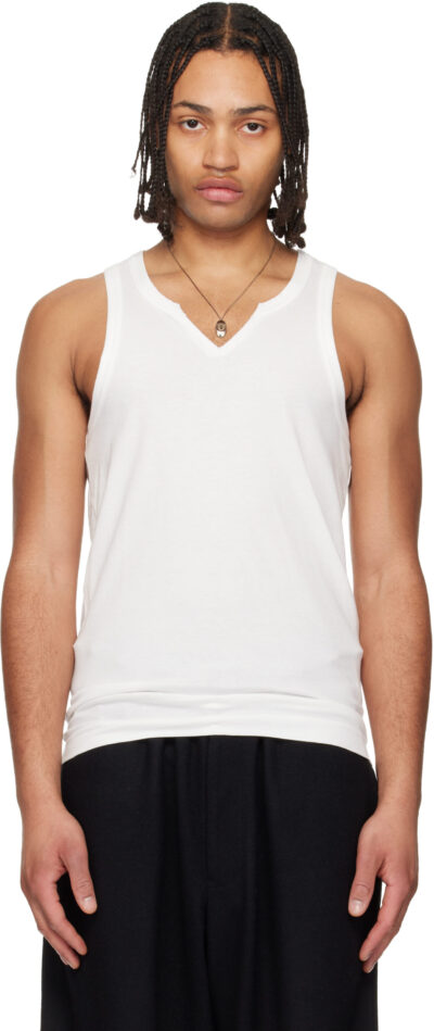YOHJI YAMAMOTO Off-White Single Jersey V Neck Tank Top