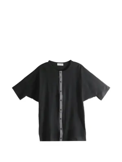 Yohji Yamamoto contrast-trim button-up T-shirt - Black