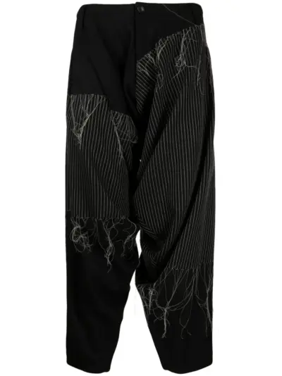 Yohji Yamamoto pinstripe frayed trousers - Black
