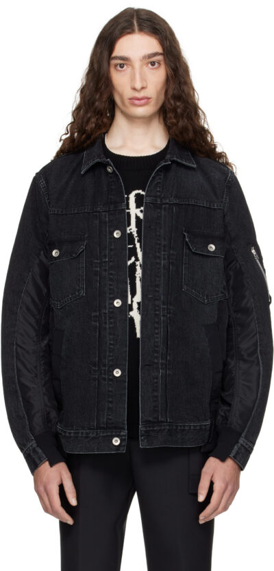 sacai Black Nylon Twill & Denim Jacket