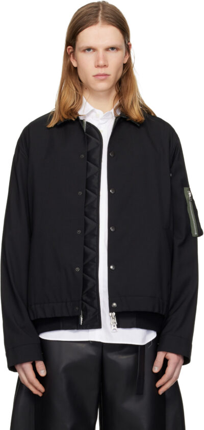 sacai Black Suiting & Nylon Twill Bomber Jacket