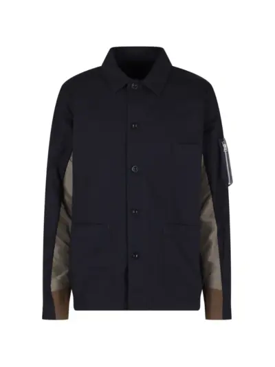 sacai button closure multiple pockets jacket - Black