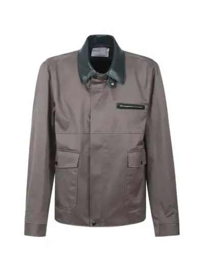 sacai leather-collar shirt jacket - Grey
