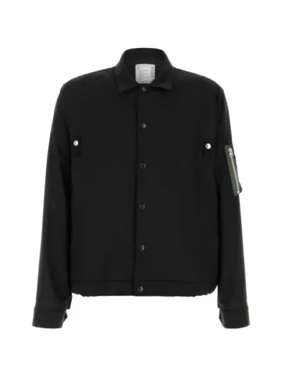sacai twill shirt jacket - Black