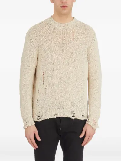 Avant Toi destroyed crew-neck sweater - Neutrals