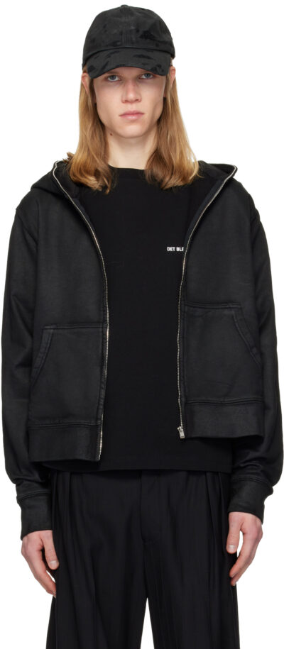 DET BLEV SENT Black Waxed Zip Hoodie