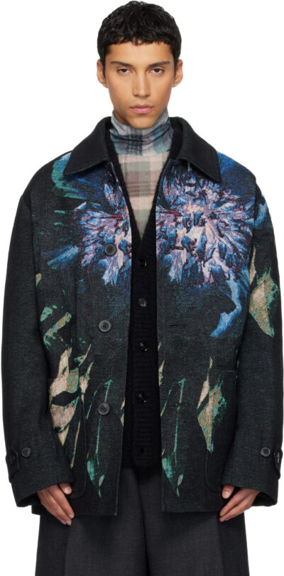 Dries Van Noten Black Jacquard Coat