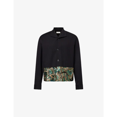 Dries Van Noten Mens Dries Van Noten Spread-Collar Embroidered Cotton-And-Wool Jacket