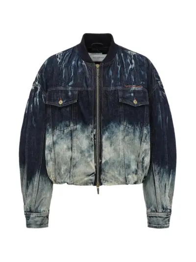 Feng Chen Wang gradient distressed-effect denim jacket - Blue