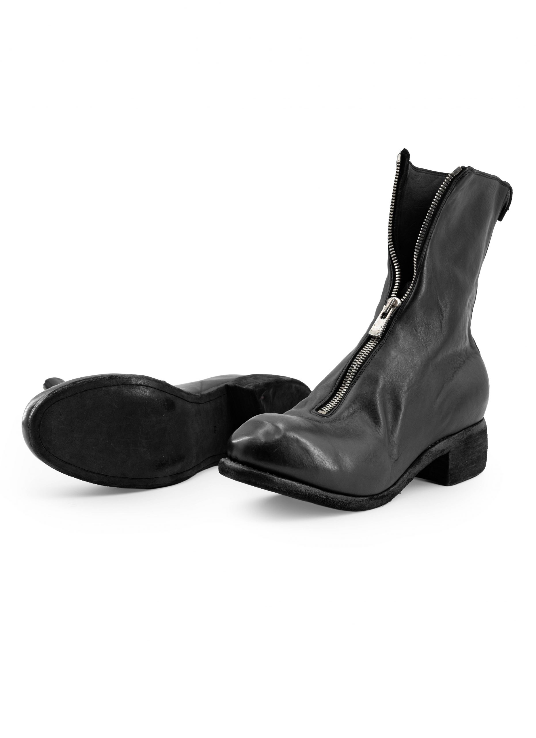 GUIDI PL2 Mid Front Zip Boot, horse fg leather, black
