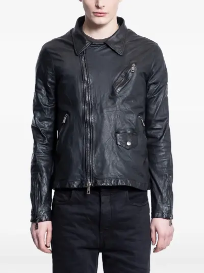 Giorgio Brato Vegetan zip-up lambskin biker jacket - Black