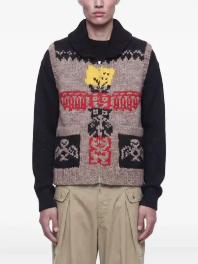 KAPITAL knit totem pole zip vest - Brown