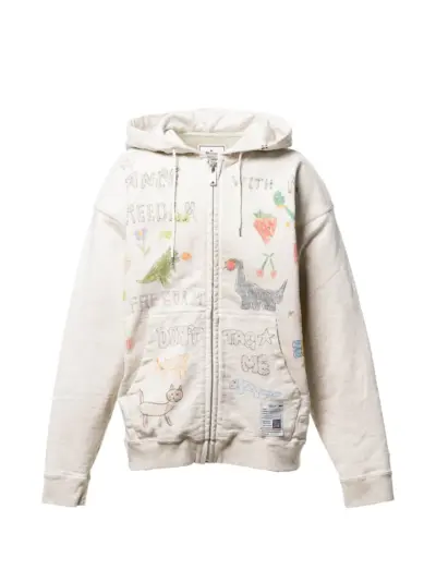 Maison MIHARA YASUHIRO doodle printed zip-up hoodie - Neutrals