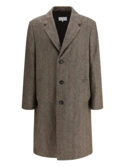 Maison Margiela herringbone-pattern button single-breasted coat - Brown