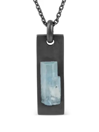 Parts of Four oxidised aquamarine plate necklace - Black