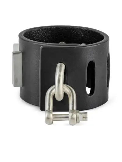 Parts of Four sterling silver Restraint leather staple-stud bracelet - Black
