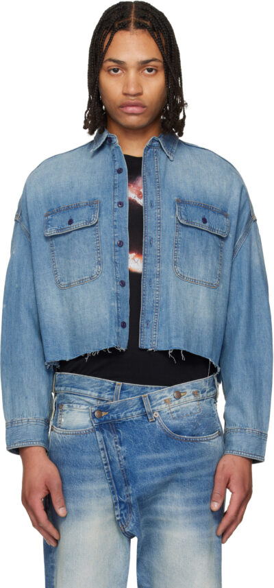 R13 Blue Cropped Denim Shirt